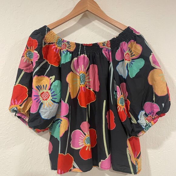 ~ Sm "Velvet by Graham & Spencer" Blouse Floral Puff Sleeve Cotton Silk Lined - Picture 15 of 16